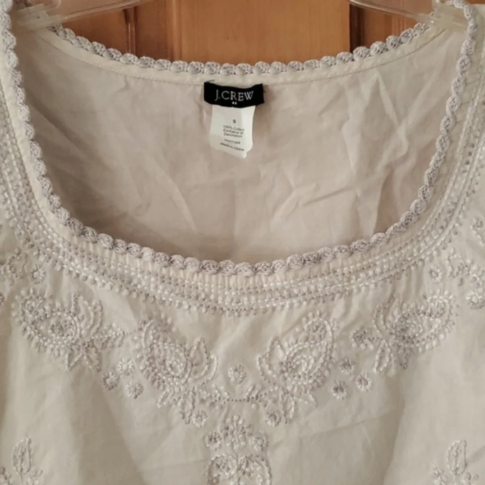 J. Crew Womans Cream Embroidered Boho Short Sleeve Blouse Size Small‎